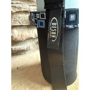 Bison Designs Water Bottle Carrier Sleeve Black Neoprene Blue Geo Trim USA Made